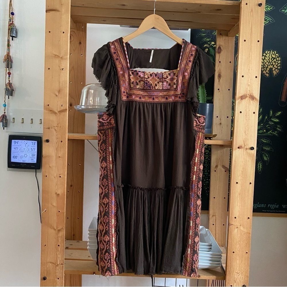 Free People Brown Embroidered Day Glow Mini Dress Small - Picture 3 of 16